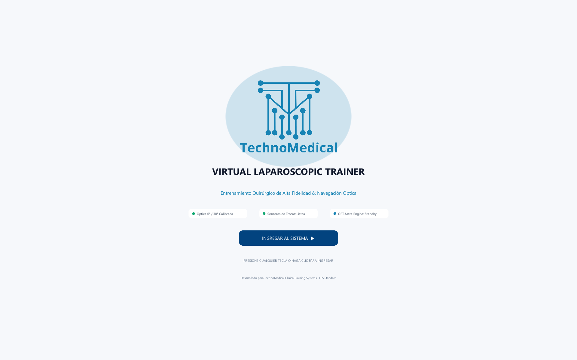 Pantalla de inicio del prototipo Virtual Laparoscopic Trainer